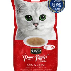 KIT CAT PURR PURÉE PLUS+ SKIN & COAT ATÚN Y ACEITE DE PESCADO 4x15gr