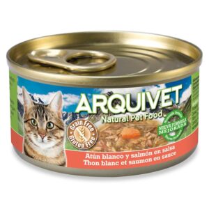 ARQUIVET ATÚN BLANCO Y SALMÓN EN SALSA 80gr LATA PARA GATOS