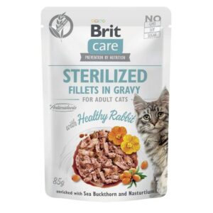 BRIT CARE STERILIZED FILETES DE CONEJO EN SALSA 85gr SOBRE PARA GATOS