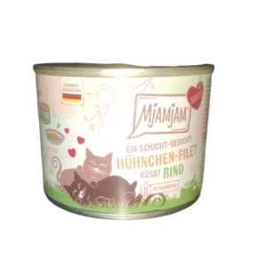 MJAMJAM DUETT FILETE DE POLLO MARIDADO CON VACUNO 190gr LATA PARA GATOS