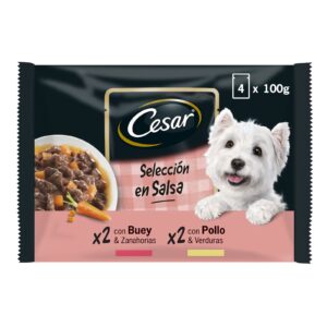 CESAR SELECCIÓN EN SALSA POLLO Y VERDURAS / BUEY Y ZANAHORIA 4x100gr (copia)