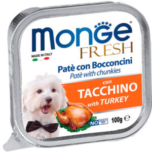 MONGE FRESH PATÉ CON TROZOS DE PAVO 100gr LATA PARA PERROS