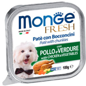 MONGE FRESH PATÉ CON TROZOS DE POLLO Y VERDURAS 100gr LATA PARA PERROS