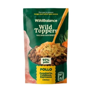 WILD BALANCE WILD TOPPERS SALSAS GOURMET POLLO CON ZANAHORIA, CALABAZA Y ESPINACAS 85gr PARA PERROS